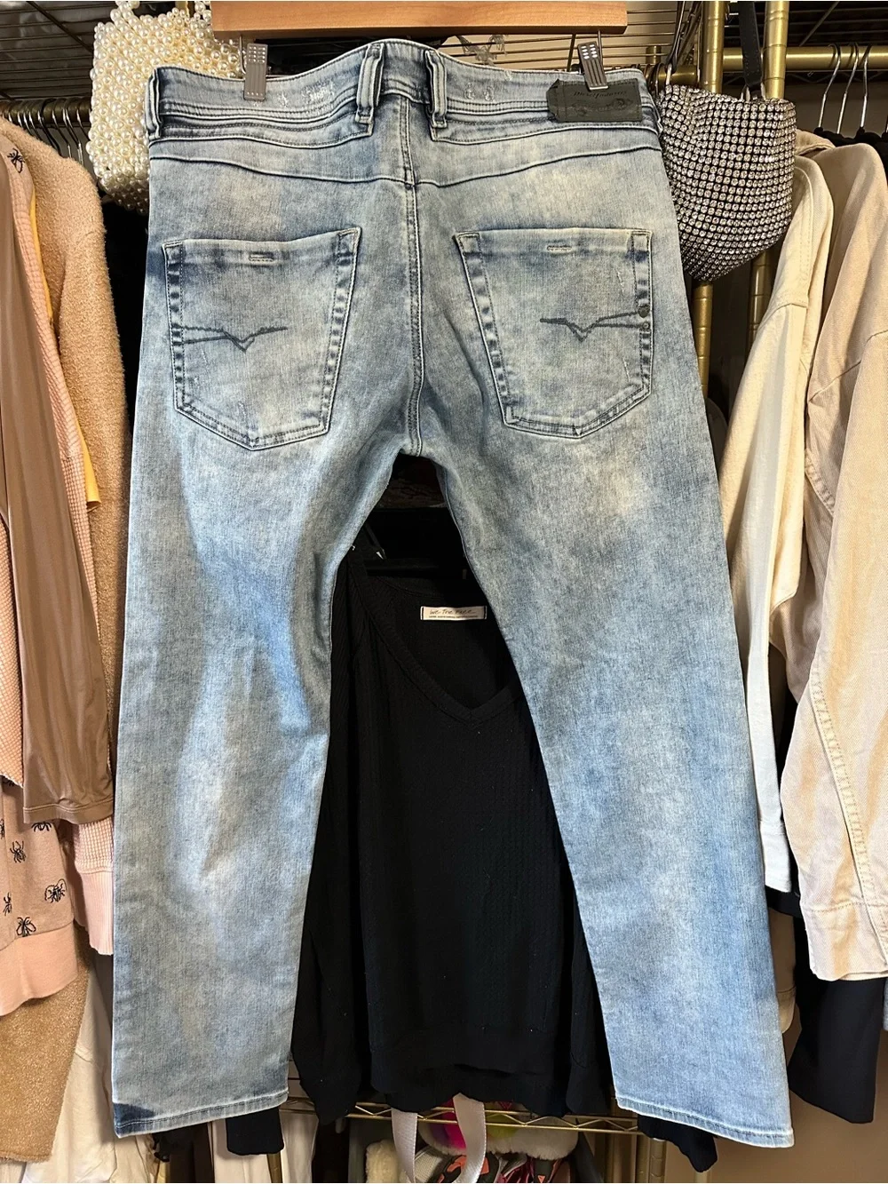 Diesel Men’s Denim Belther-R Regular Slim Tapered Acid Wash